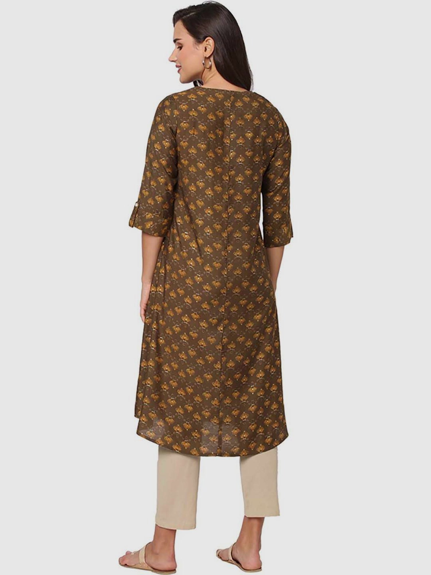 Fusion Beats Brown Printed A Line Kurta