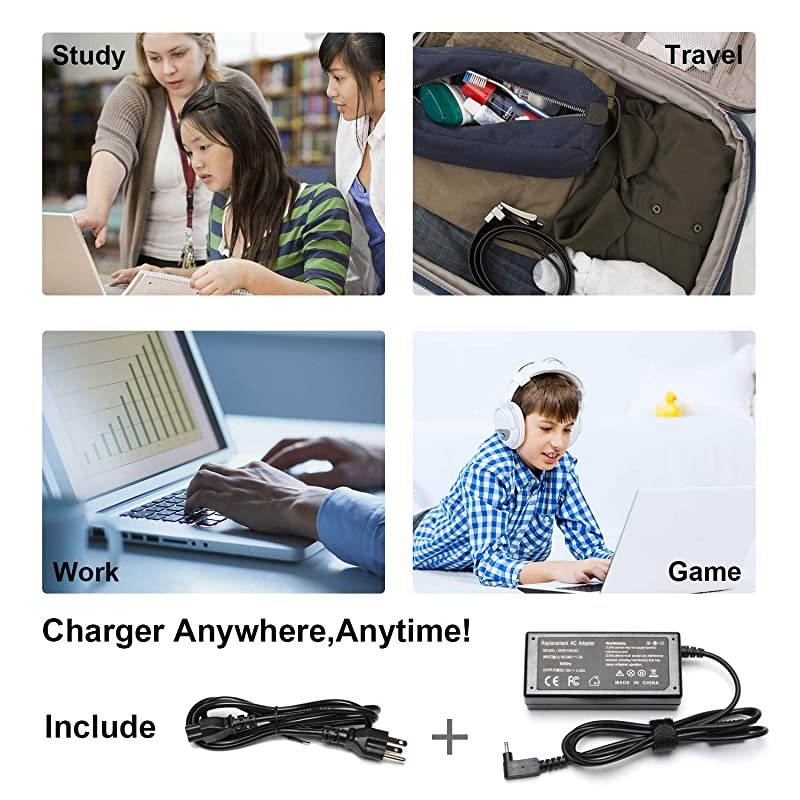 Laptop AC Adapter Charger Replacement for Acer Chromebook CB3 CB5 11 13 14 15 R11 R13 A13045N2A N15Q9 C731 C738T CB3532 CB3431 CB3131 PA145026 Power Supply Cord 45W