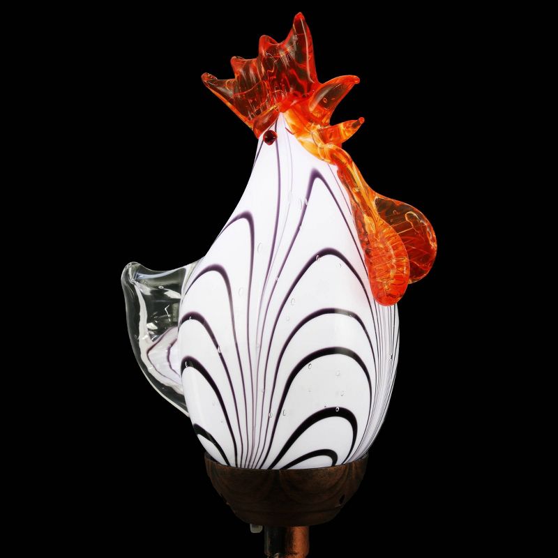 29.13" Metal and Glass Solar Pink Rooster Stake Pink - Exhart