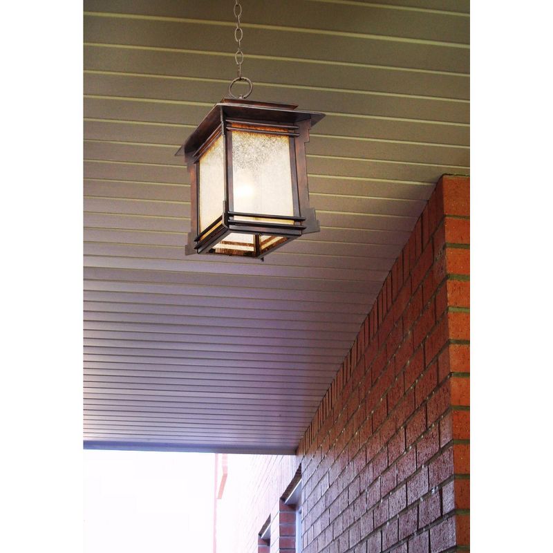 Franklin Iron Works Rustic Outdoor Ceiling Light Hanging Lantern Walnut Bronze 19 1/4" Frosted Glass Damp Rated for Porch Patio