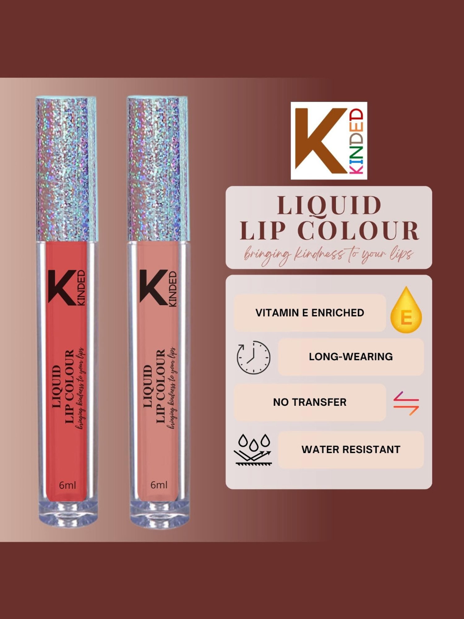 KINDED Liquid Lip Colour 03 Vermilion Red & 10 Perfect Nude Combo