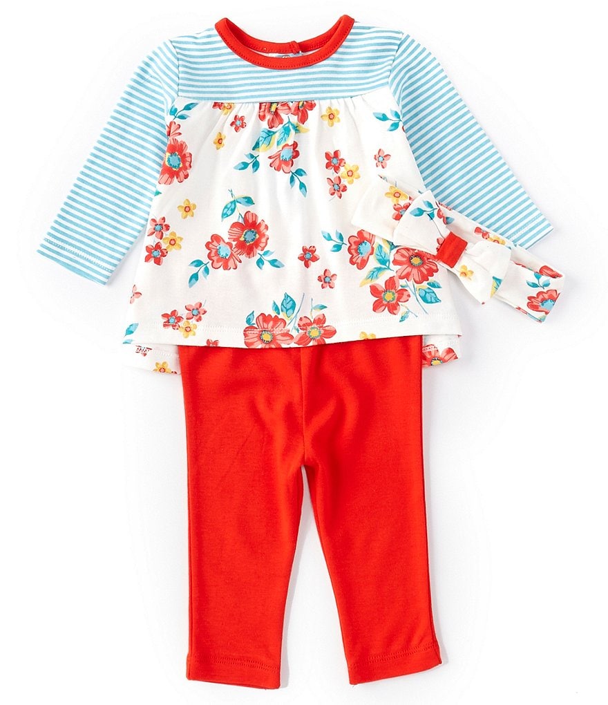 Little Me Baby Girls 3-18 Months Long-Sleeve Mixed-Media Striped/Floral Blooms Tunic Top & Solid Leggings Set