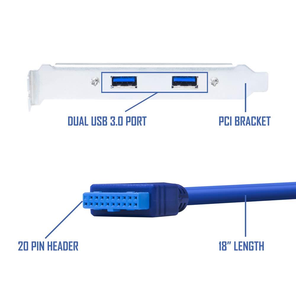 Kingwin USB 3.0 Dual Port PCI Bracket Cable with Built-In-20-Pin Header, Up to 5 Gbps for Maximum Transfer Speed, Extend Your USB 3.0 Port On Motherboard to Back of Your Computer Case [KW-PCI2USB3]