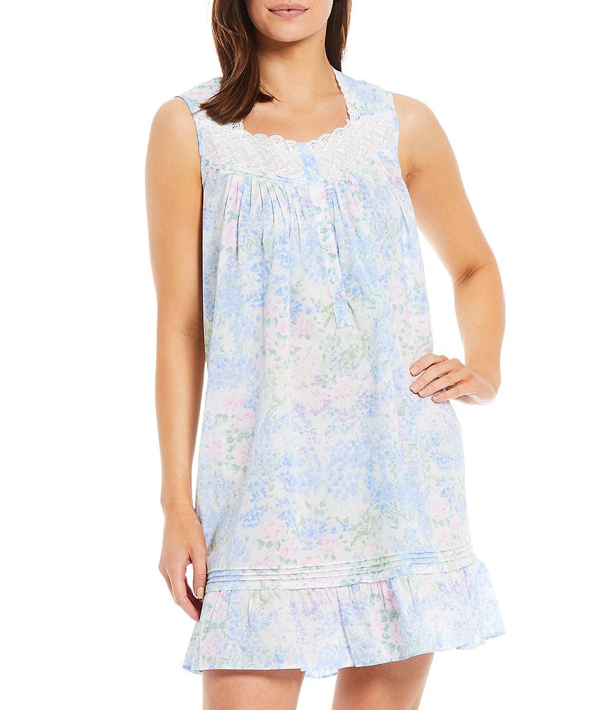 Eileen West Watercolor Floral Print Lawn Woven Short Nightgown