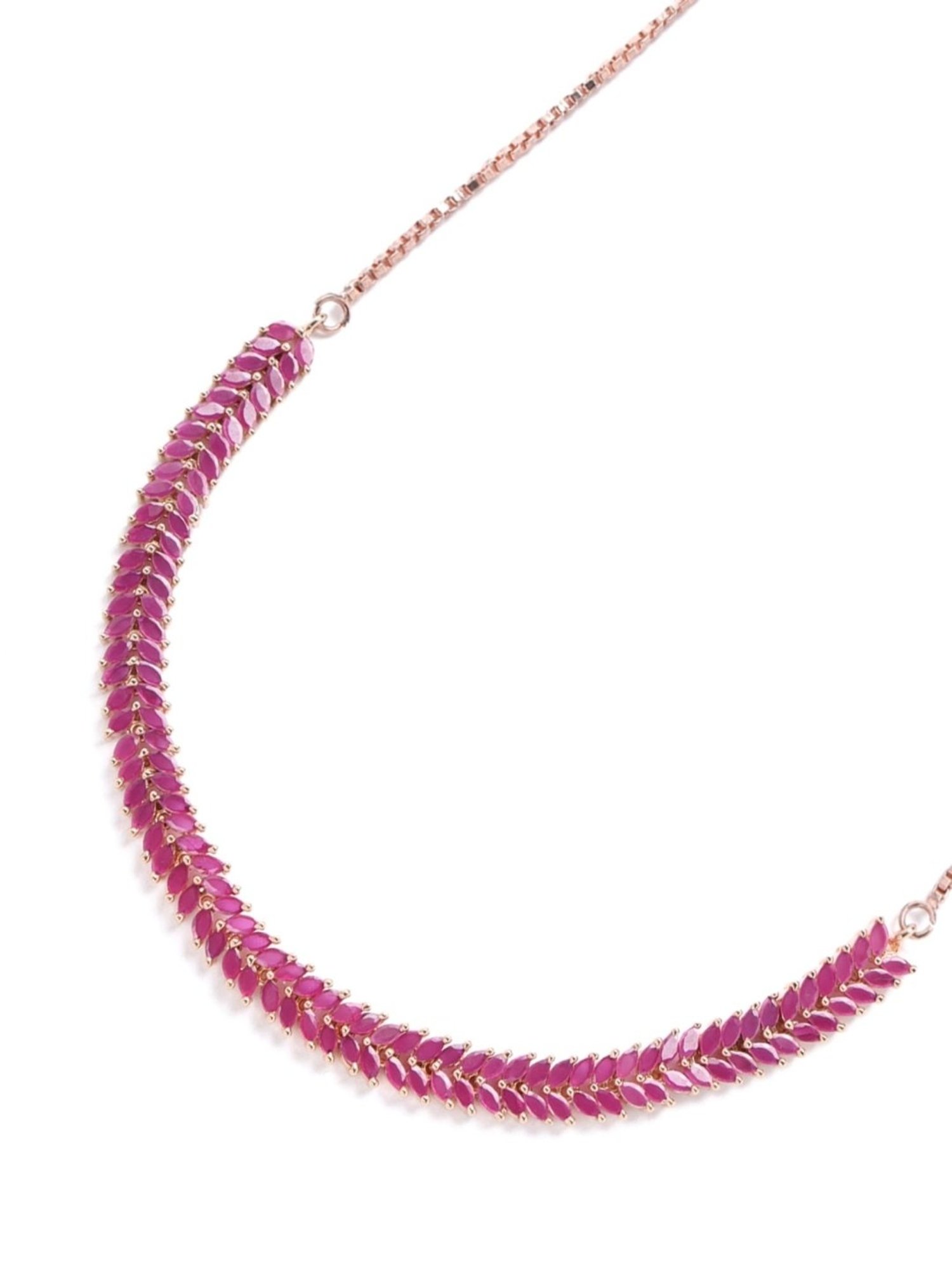 Aatmana Ruby Pink American Diamond Gold-Plated Necklace Set