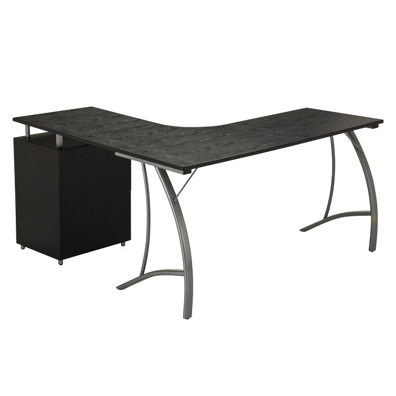 Modern L Shaped Computer Desk with File Cabinet and Storage Espresso Brown - Techni Mobili