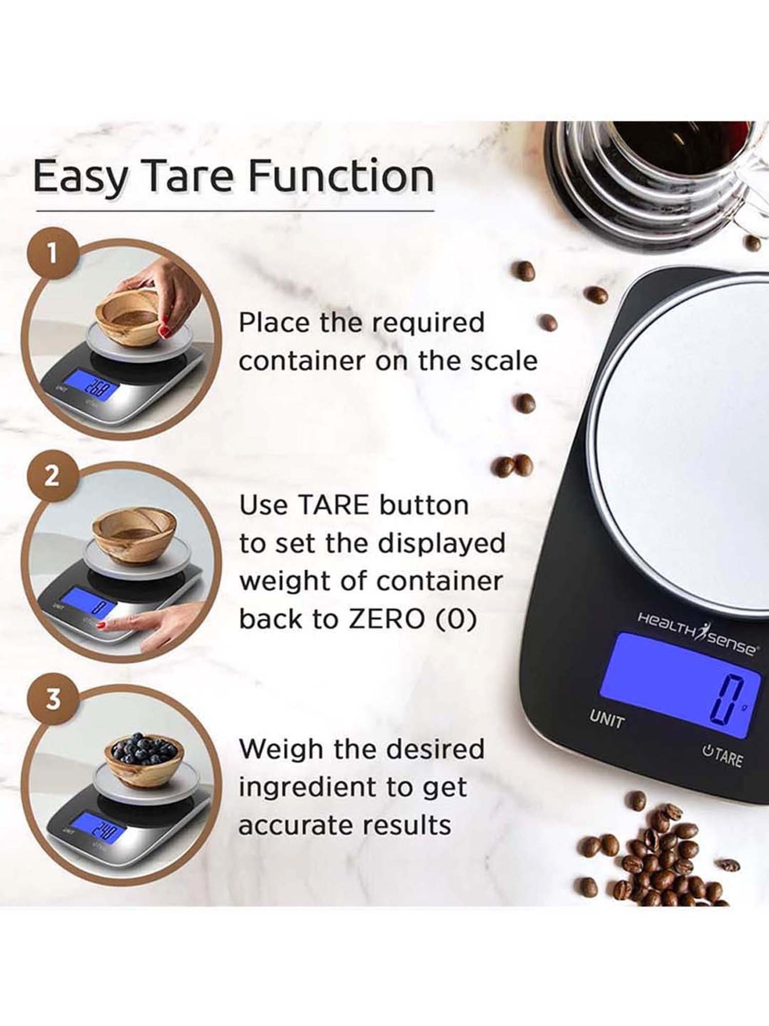 HealthSense Chef-Mate KS-33 Digital Kitchen Weighing Scale (Black)