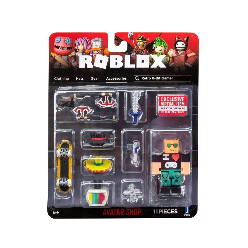 Roblox Avatar Shop Series Collection - Retro 8-Bit Gamer Figure Pack (Includes Exclusive Virtual Item)