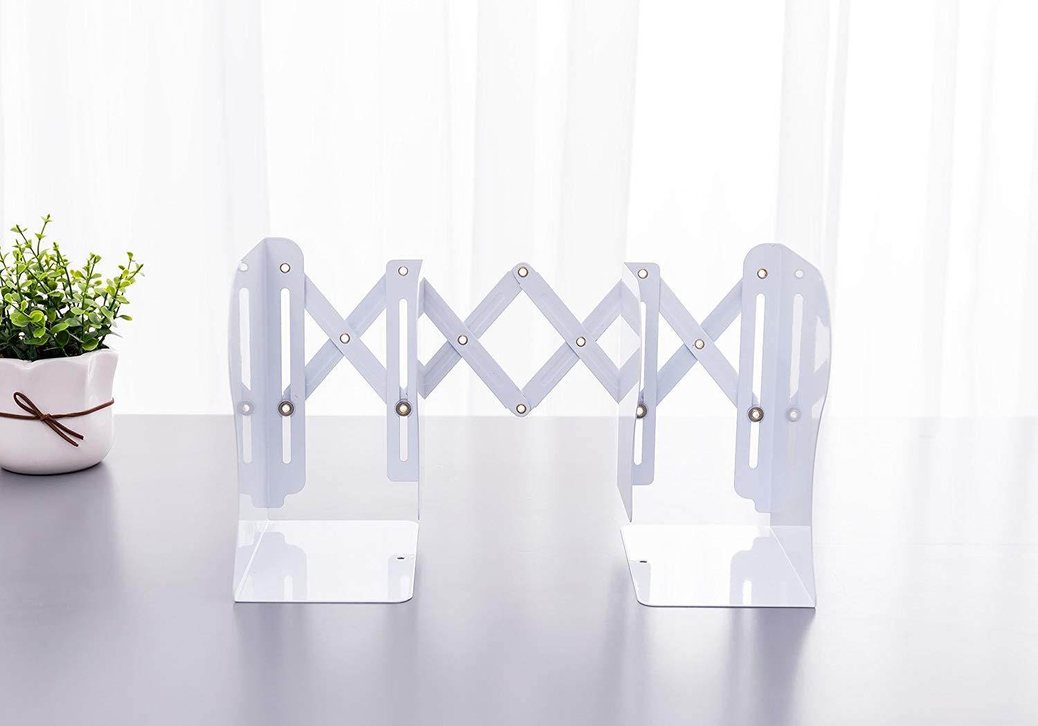 JIARI Simple Nature Japanese Style Black White Decorative Metal Iron Bookends Holder Stand Desk Nonskid Adjustable Bookend (White)