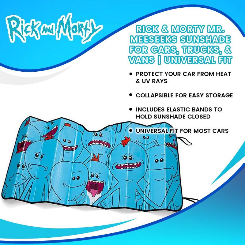 Just Funky Rick & Morty Mr. Meeseeks Sunshade For Cars, Trucks, & Vans | Universal Fit