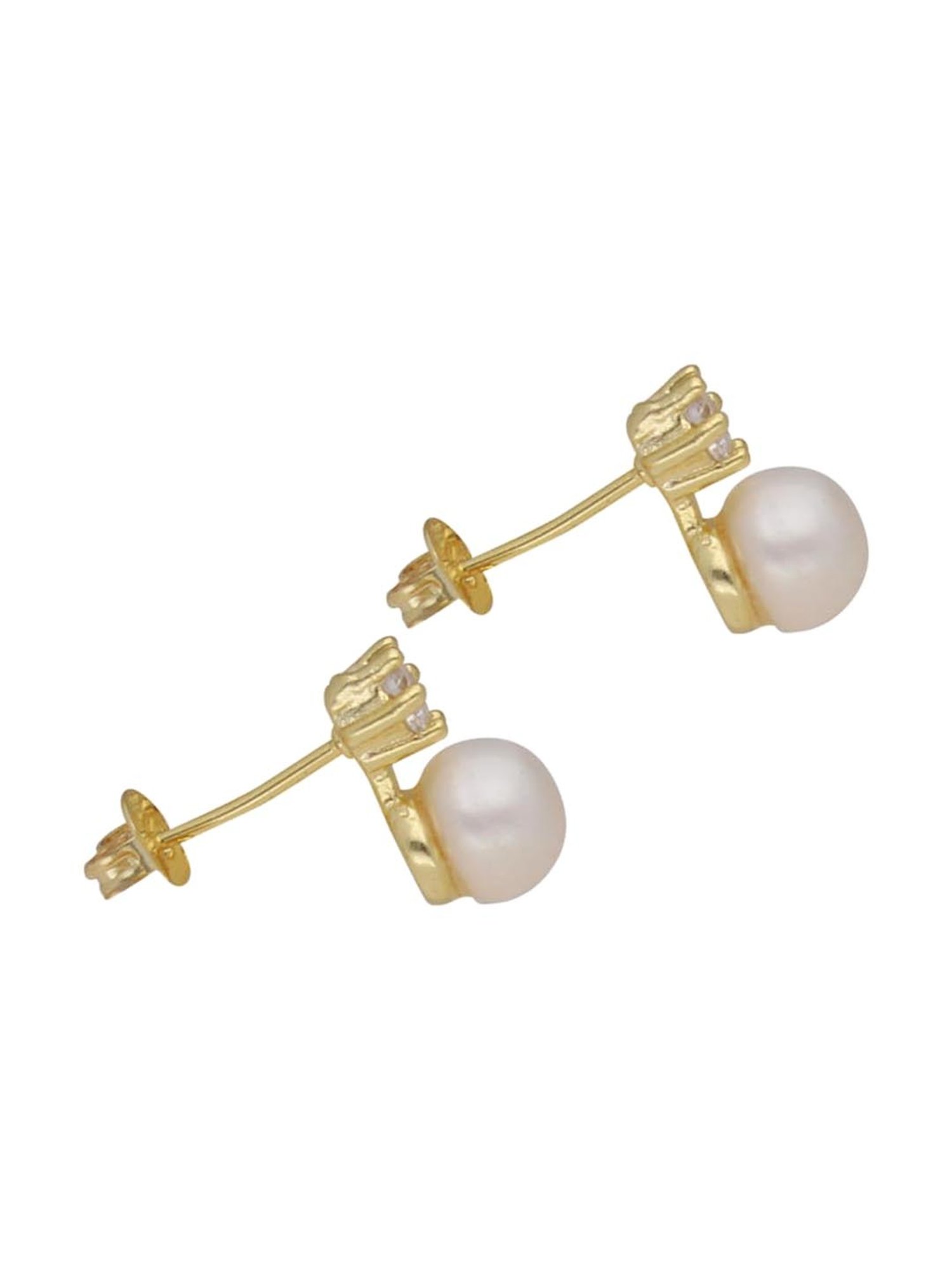 Sri Jagdamba Pearls Timeless Pearl White & Golden Stud Earrings