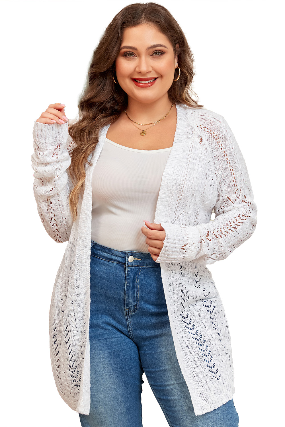 Bonbon Checkered Pattern Open Front Plus Size Cardigan