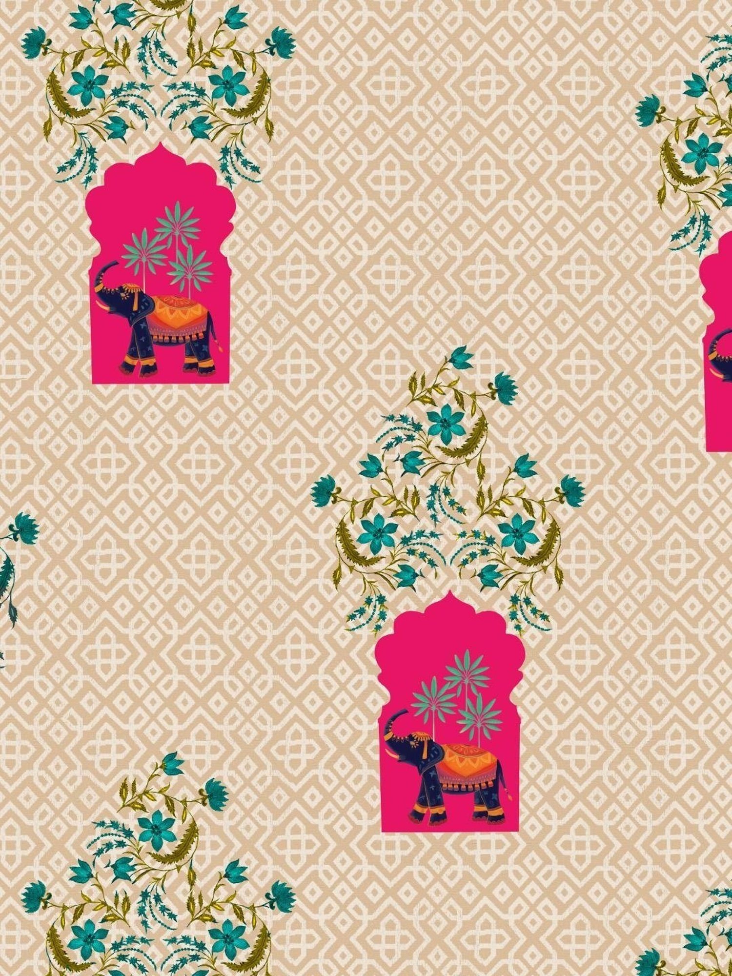 SPACES DRAPE STORY Elegent Digital Print Pink & Beige Polyester 5 ft Window Curtains - Set of 2