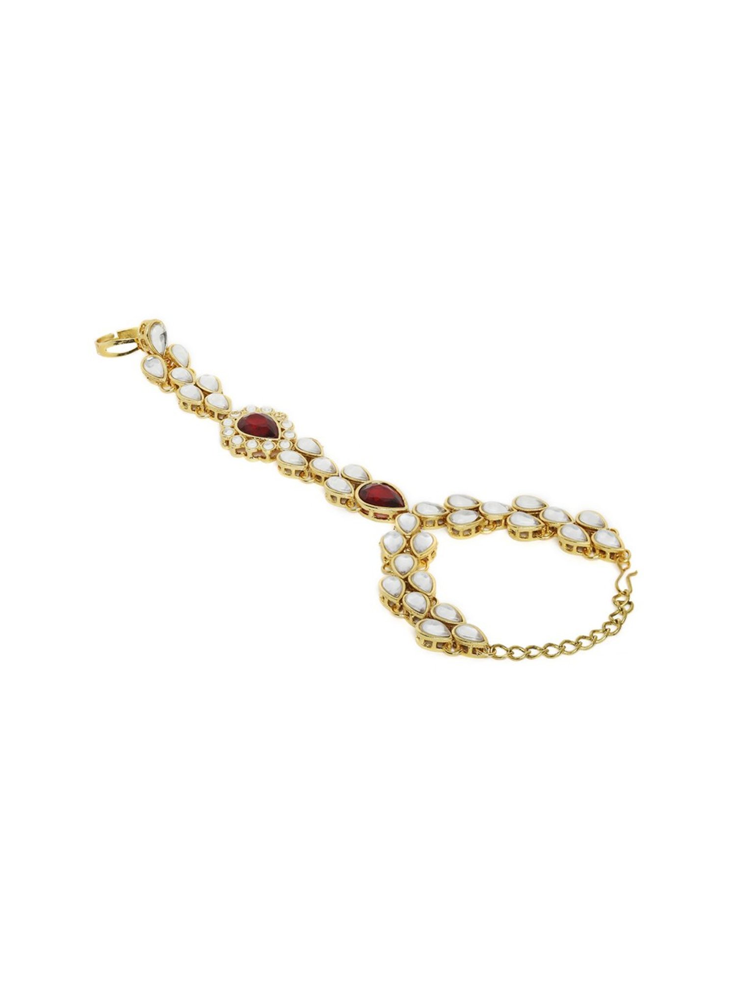 Oomph Red Stones & Kundan Ethnic Statement Hand Harness