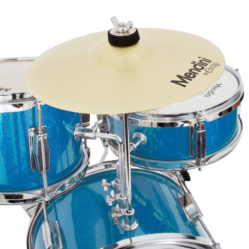 Mendini by Cecilio 13 inch 3-Piece Kids/Junior Drum Set with Throne, Cymbal, Pedal & Drumsticks (Blue Metallic)