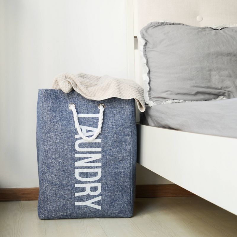 Danya B. Nautical/Beach Large Laundry Hamper with Rope Handles Blue