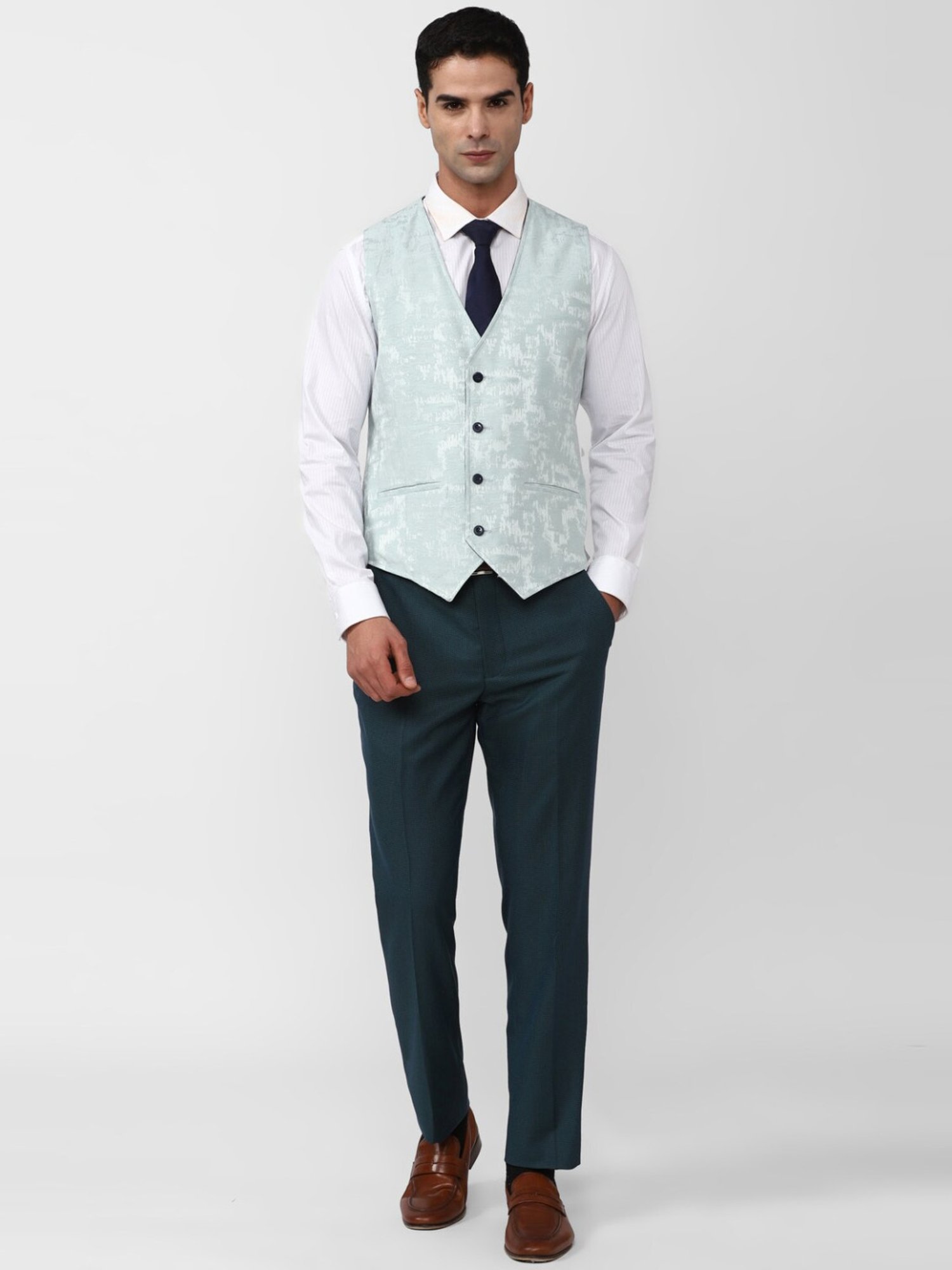 Van Heusen Navy Skinny Fit Checks Three Piece Suit