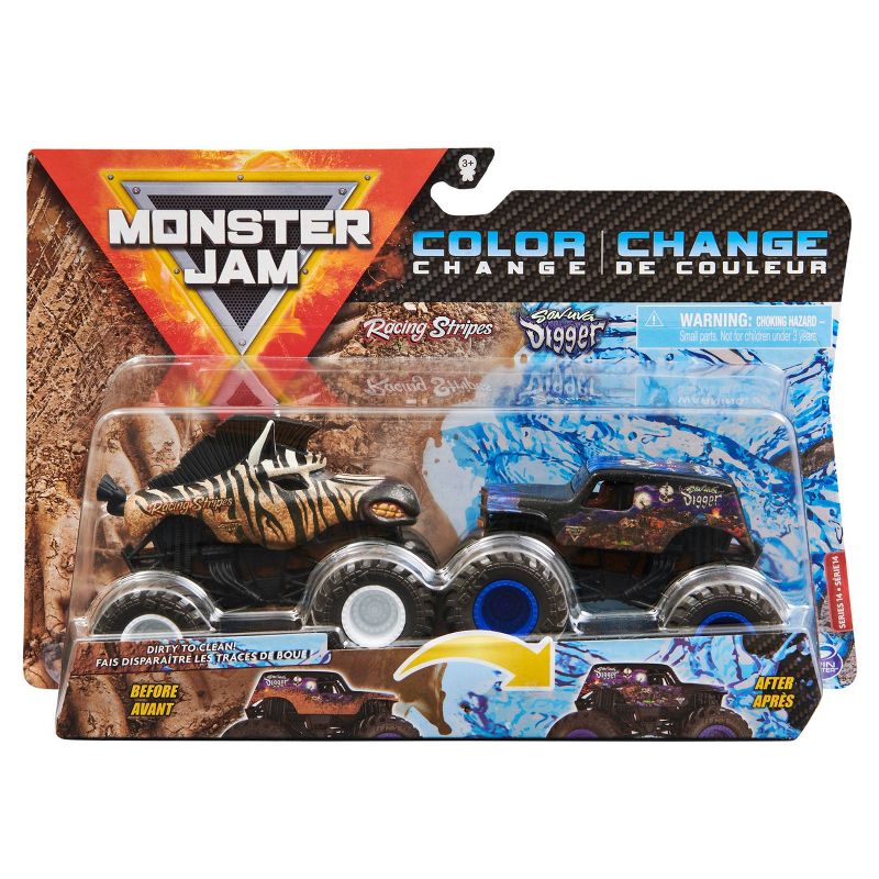 Monster Jam - 1:64 Scale (Dirty to Clean) - Racing Stripes vs Son-Uva Digger - 2pk