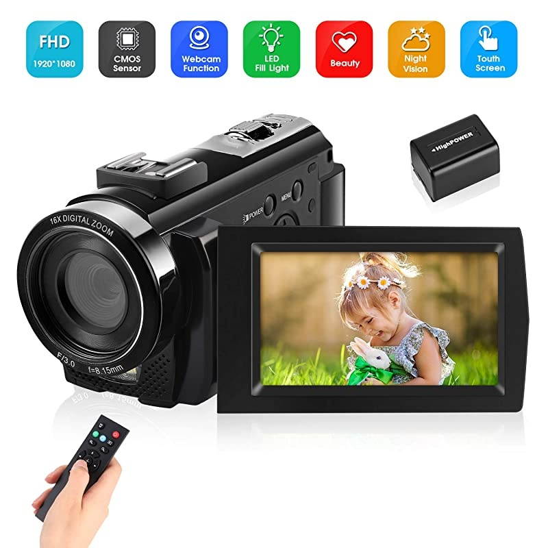 Video Camera Camcorder, Digital YouTube Vlogging Camera Recorder Full HD 1080P 15FPS 24MP 3.0 Inch 270 Degree Rotation LCD 16X Digital Zoom Camcorder and Battery Christmas