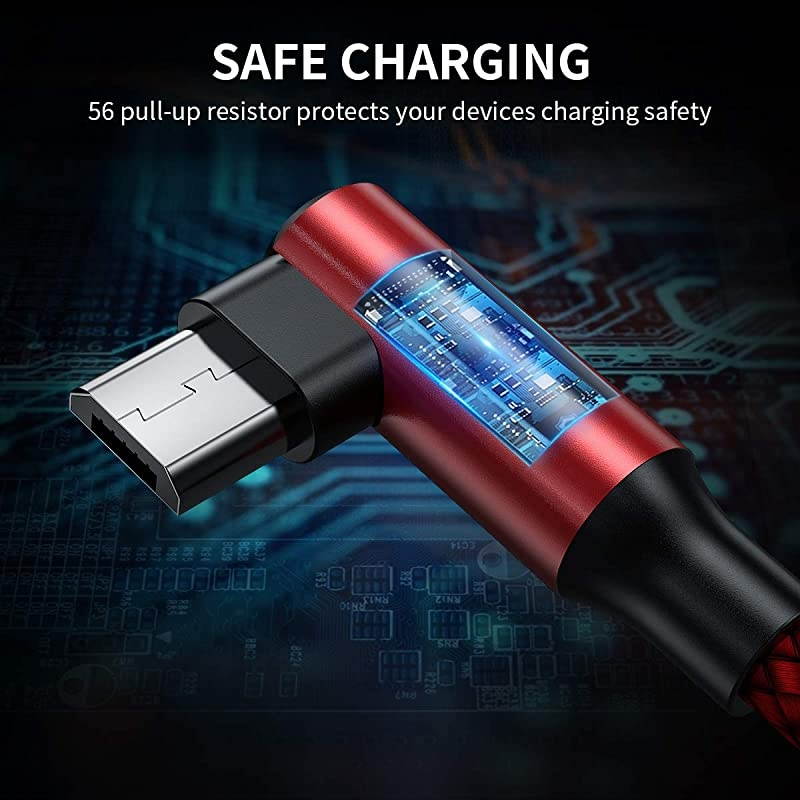 Micro USB Cable 90 Degree Right Angle 3 Pack 10FT Fast Charging Cable Quick Charger  High Speed Android Charging Cords for Galaxy S7 S6 J8 J7 Note 5KindleLGPS4Camera Red