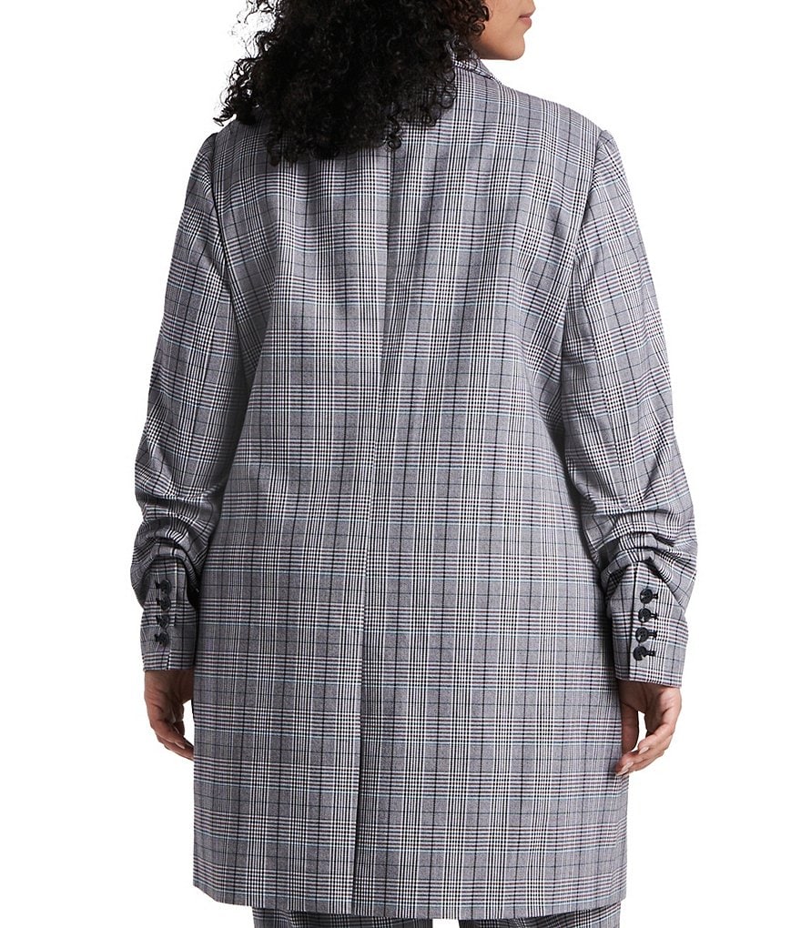 Kasper Plus Size Stretch Crepe Stand Combo Collar One Button Jacket