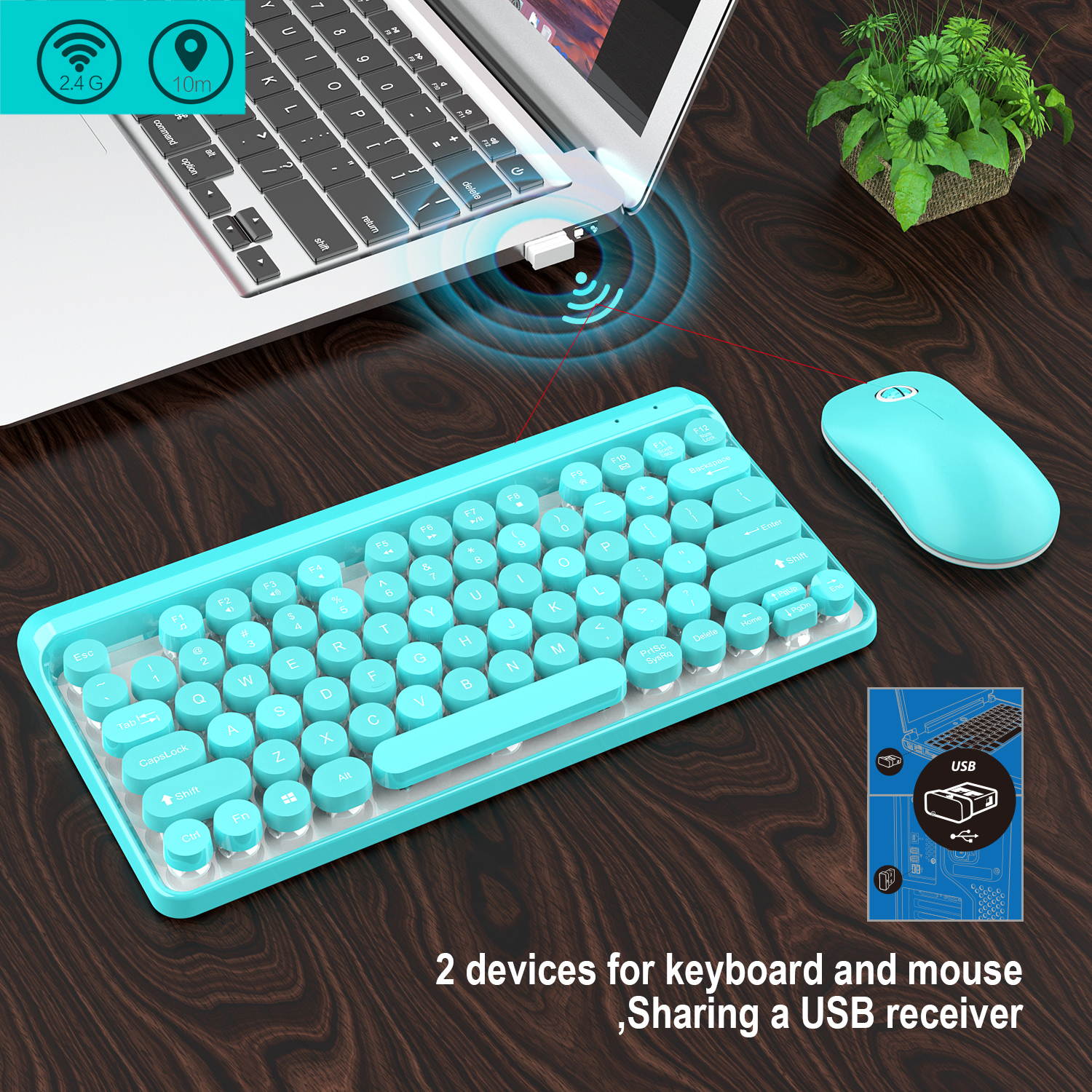 AUTENS 2.4G Wireless Keyboard and Mouse Combo Punk Keycap 77 Keys with USB Receiver for PC, Desktop, Computer, Laptop, Windows XP/Vista/7/8/10