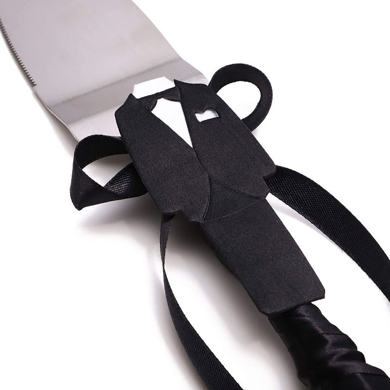 Sparkle and Bash 2 Pieces Bride and Groom Wedding Cake Knife and Server Set (2 Sizes)