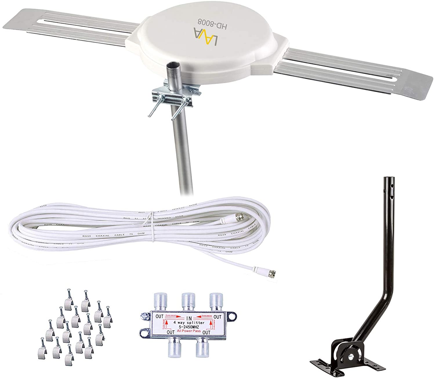 LAVA HD-8008, Outdoor TV Antenna Omnidirectional 360 Degree HD TV 4K Omnipro Amplified TV Antenna OmniPro HD-8008 + Installation Kit & Jpole