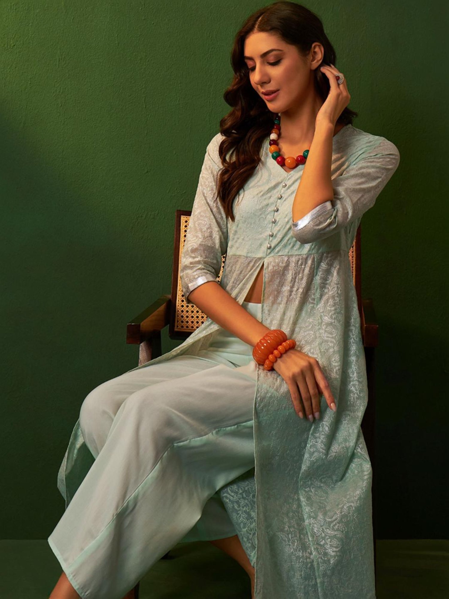 Ziyaa Blue Printed Kurta Palazzo Set