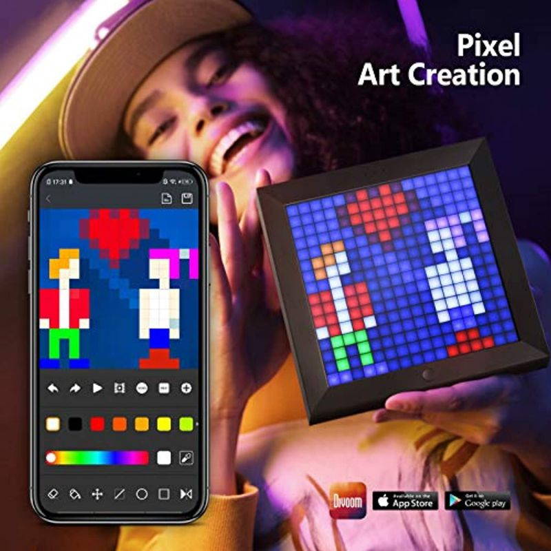 Divoom Pixoo Pixel Art Digital Frame with App Controlled 16X16 LED Screen (simultaneously connect up to 4pcs) Black (SB-122)