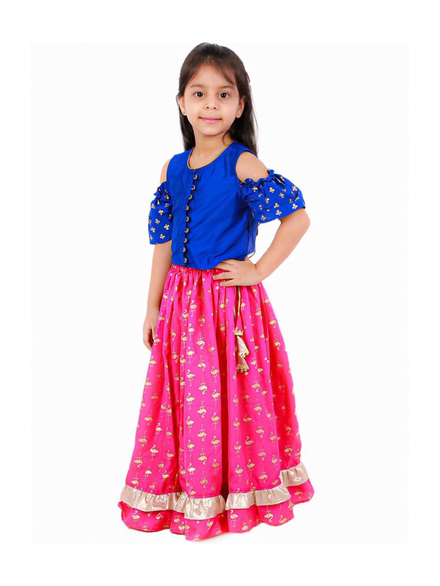 TWISHA Kids Blue & Pink Printed Lehenga Choli