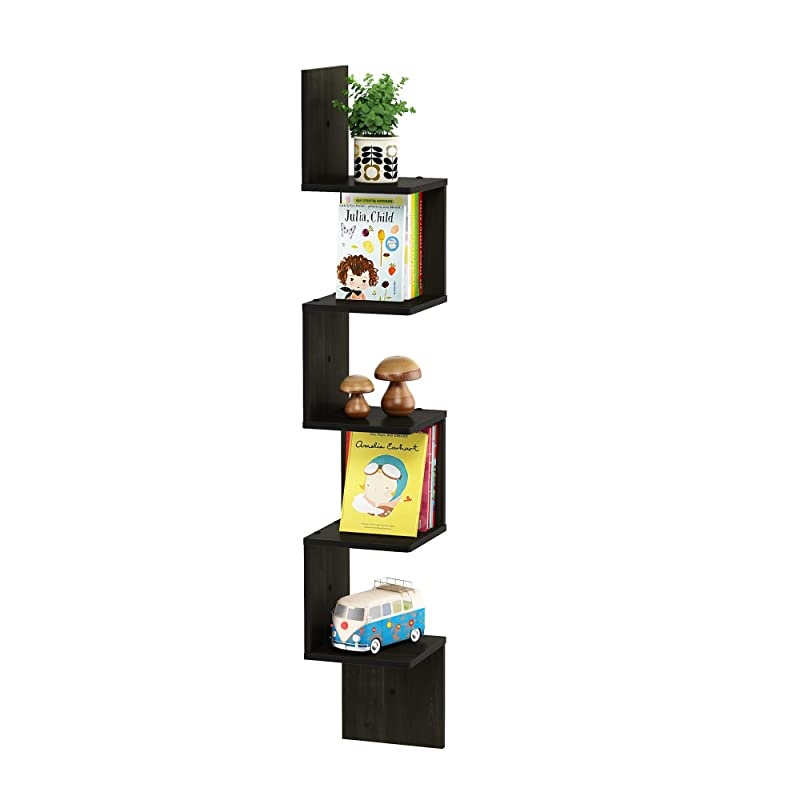 5 Tier Wall Mount Floating Corner Square Shelf, Espresso