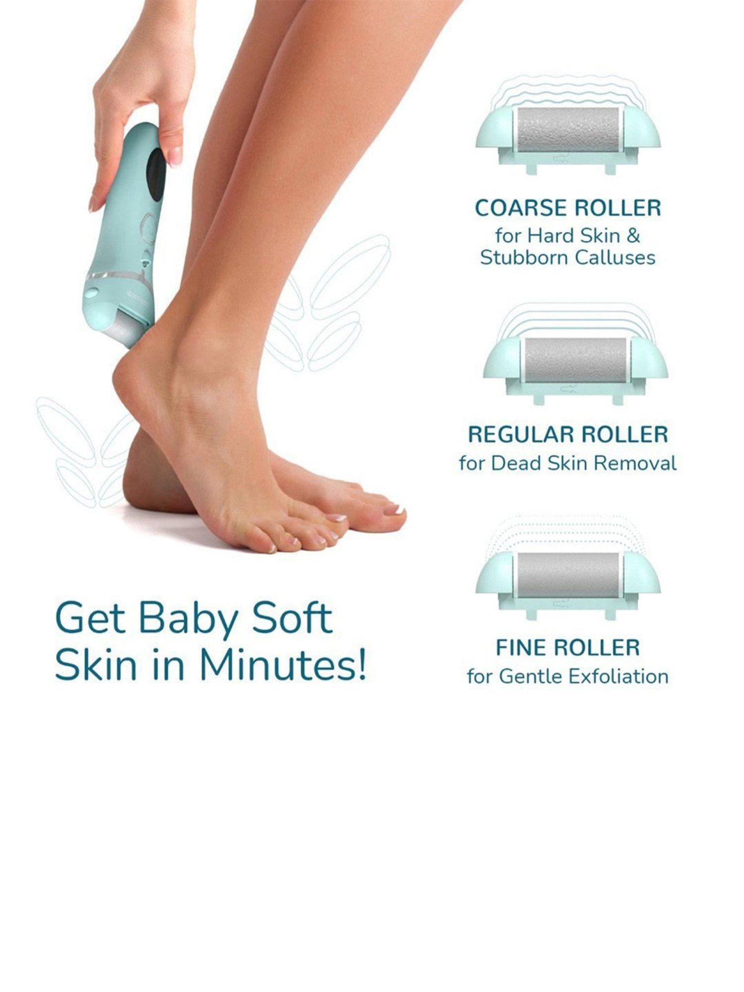 Caresmith Bloom Rechargeable Callus Remover, Foot Scrubber for Dead Skin, 3 Roller (Mint Green)
