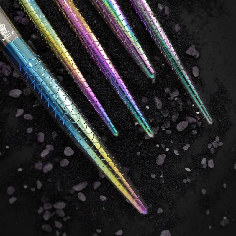 MODA Brush Mythical 6pc Dark Dragon Makeup Brush Set with Holographic Flip Case, Includes - Powder, Contour, Angle Shader, and Precision Lip Brushes