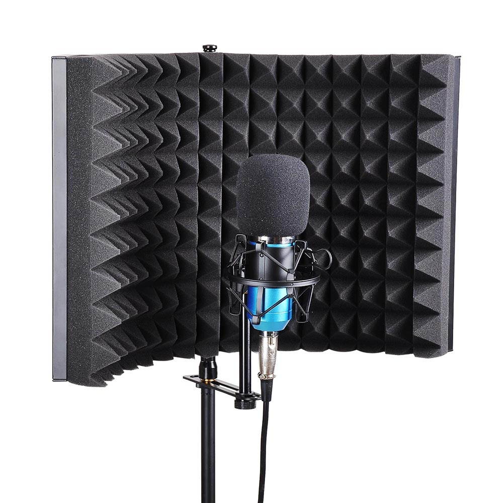 Studio Microphone Isolation Shield Acoustic Foam Panel Sound Absorbing Recording Panel Stand Mount