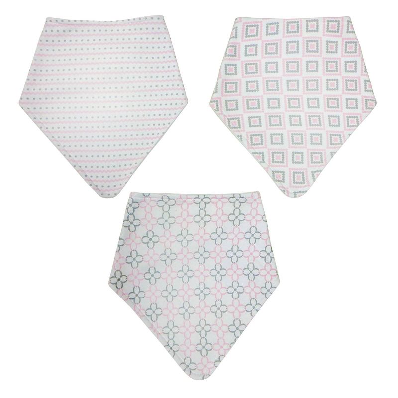 Neat Solutions Interlock/Knit Terry Bandana Bib Set - Pink Stripe Floral - 3pk