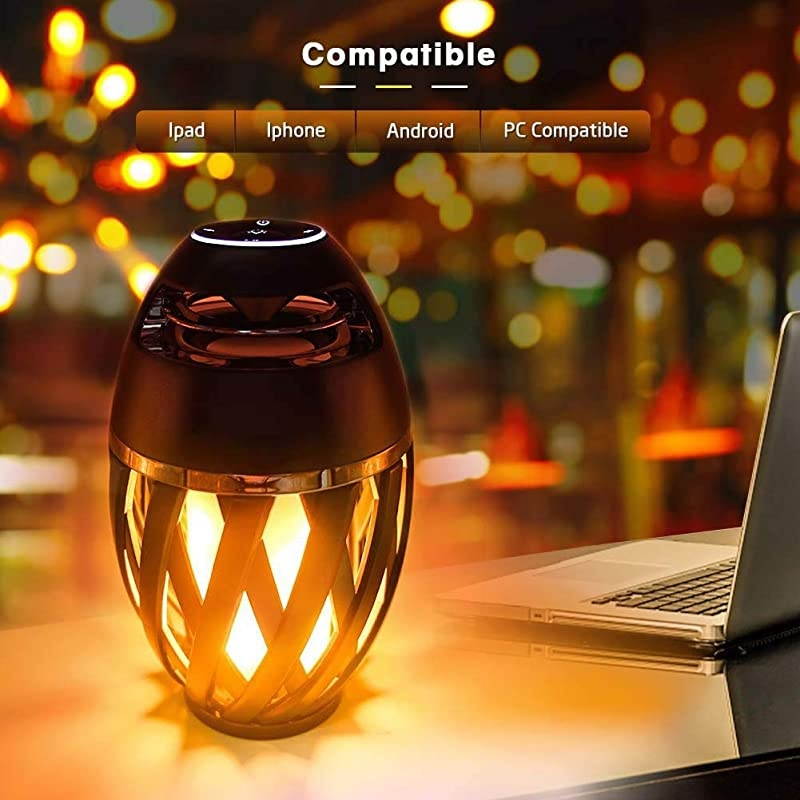 Flame Table Lamp, Ajxchen Outdoor Torch Atmosphere Bluetooth Speakers with Stereo Sound Exclusive Bass Up HD Audio Wireless Portable Table Lamp Night Light Speaker BT 5.0 for iPhone iPad Android