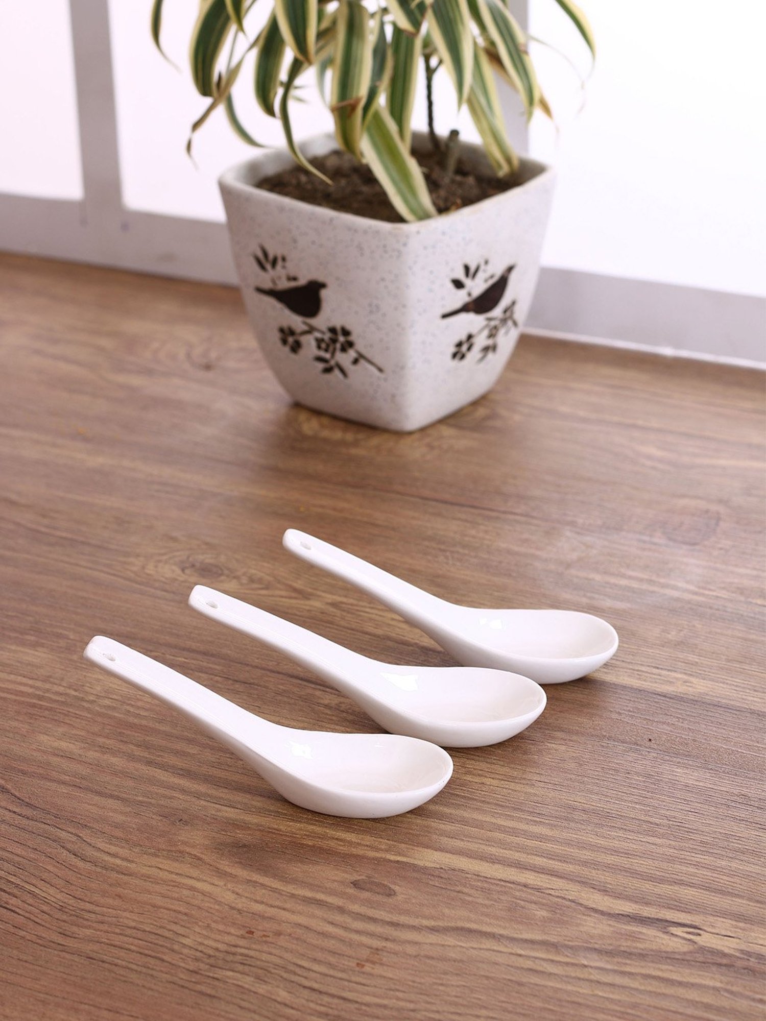 Clay Craft White Ceramic Soup Spoon - Set of 4