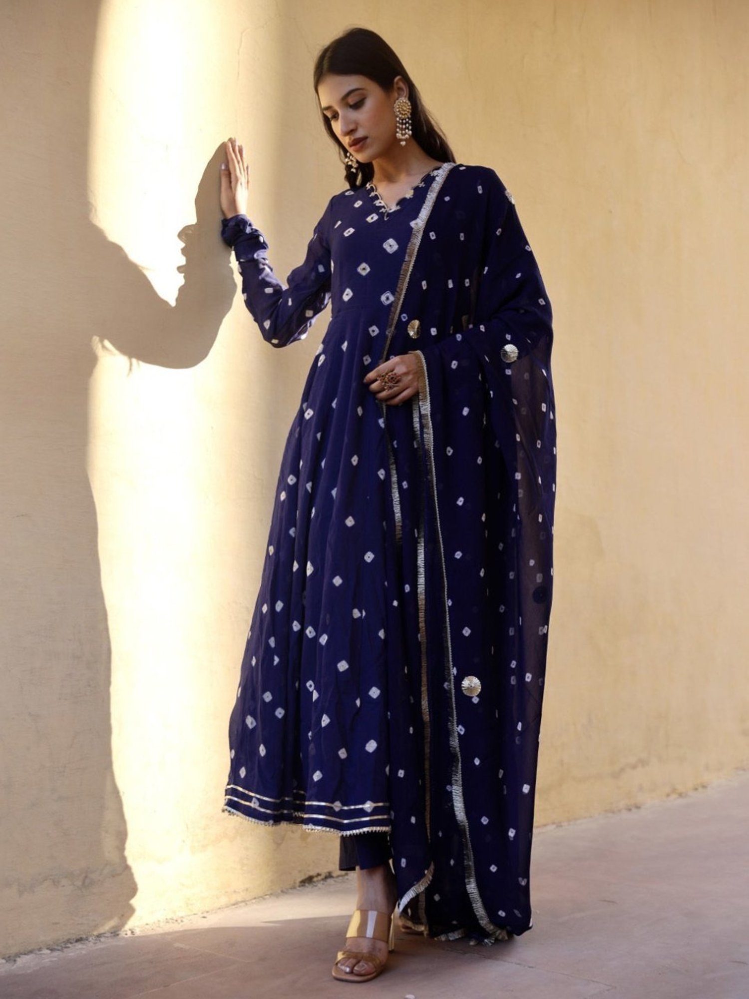 Asrumo Blue Handcrafted Bhandhej Anarkali