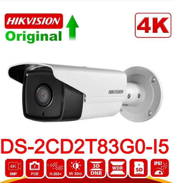 Hikvision UltraHD 4K PoE Bullet Outdoor Security IP Camera DS-2CD2T83G0-I5, 164ft Night Vision, 2.8mm, Built-in Audio Input SD Slot,Compatible with Hikvision ,Support Onvif,IP67