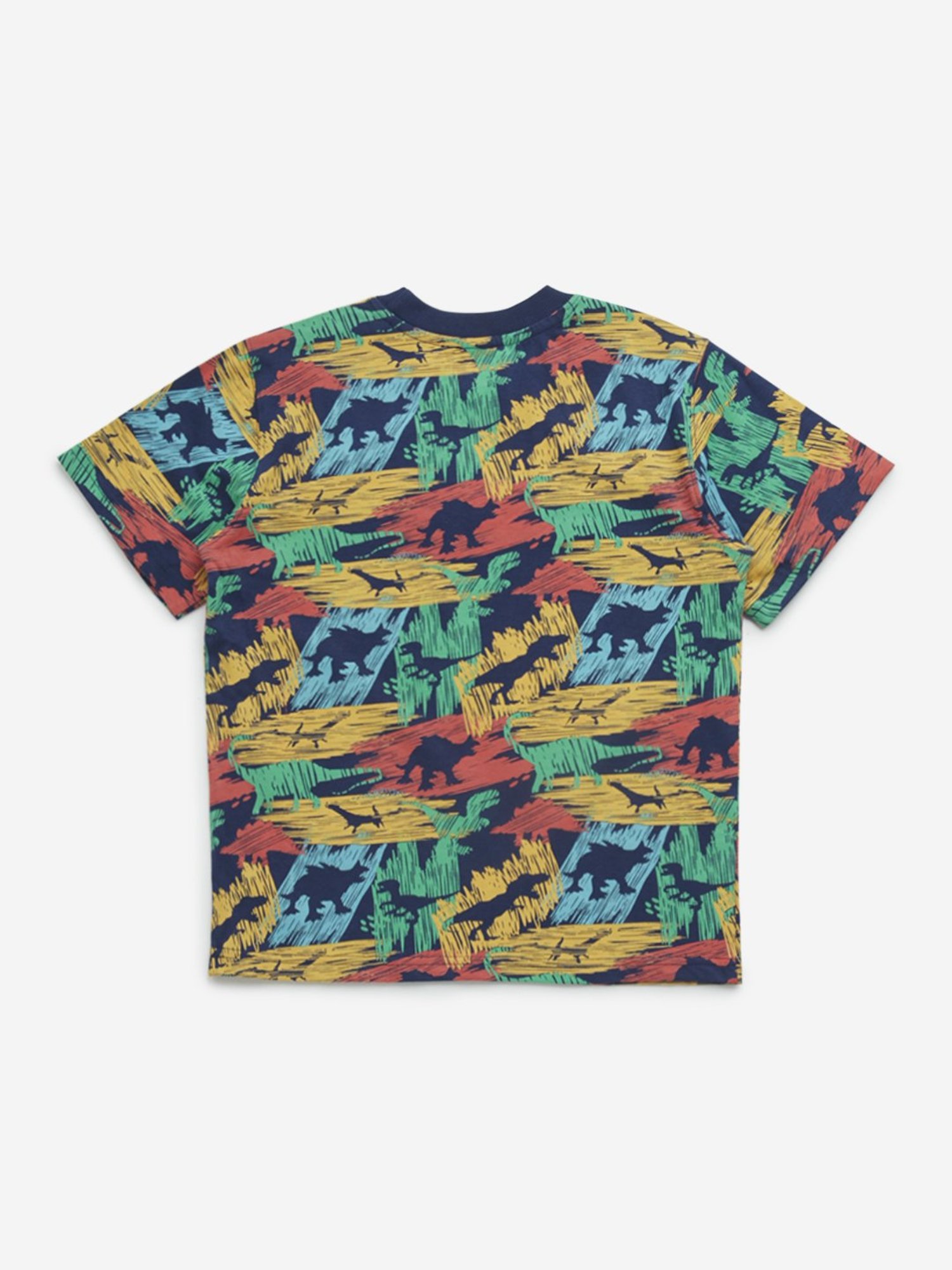 HOP Kids by Westside Navy Dinosaur Printed Cotton T-Shirt