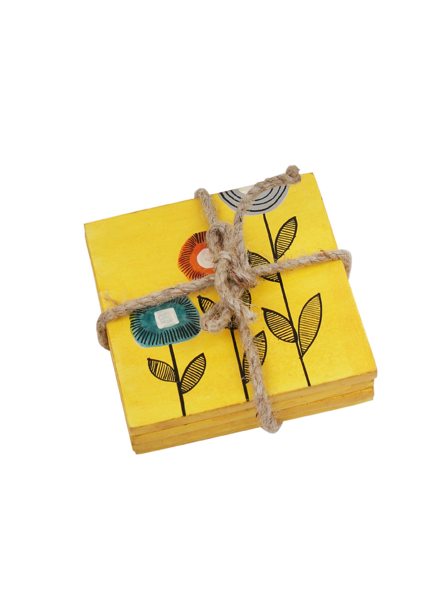 Karo Tapi Printed Multicolor Wood Coasters - Set of 6