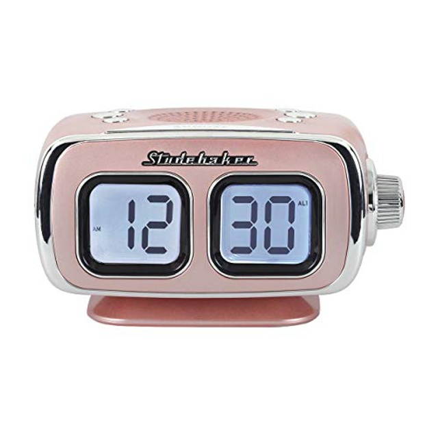 Large Display LCD AM/FM Retro Clock Radio USB Bluetooth Aux-in Bedroom Kitchen Counter Small Footprint SB3500 (Rose Gold)