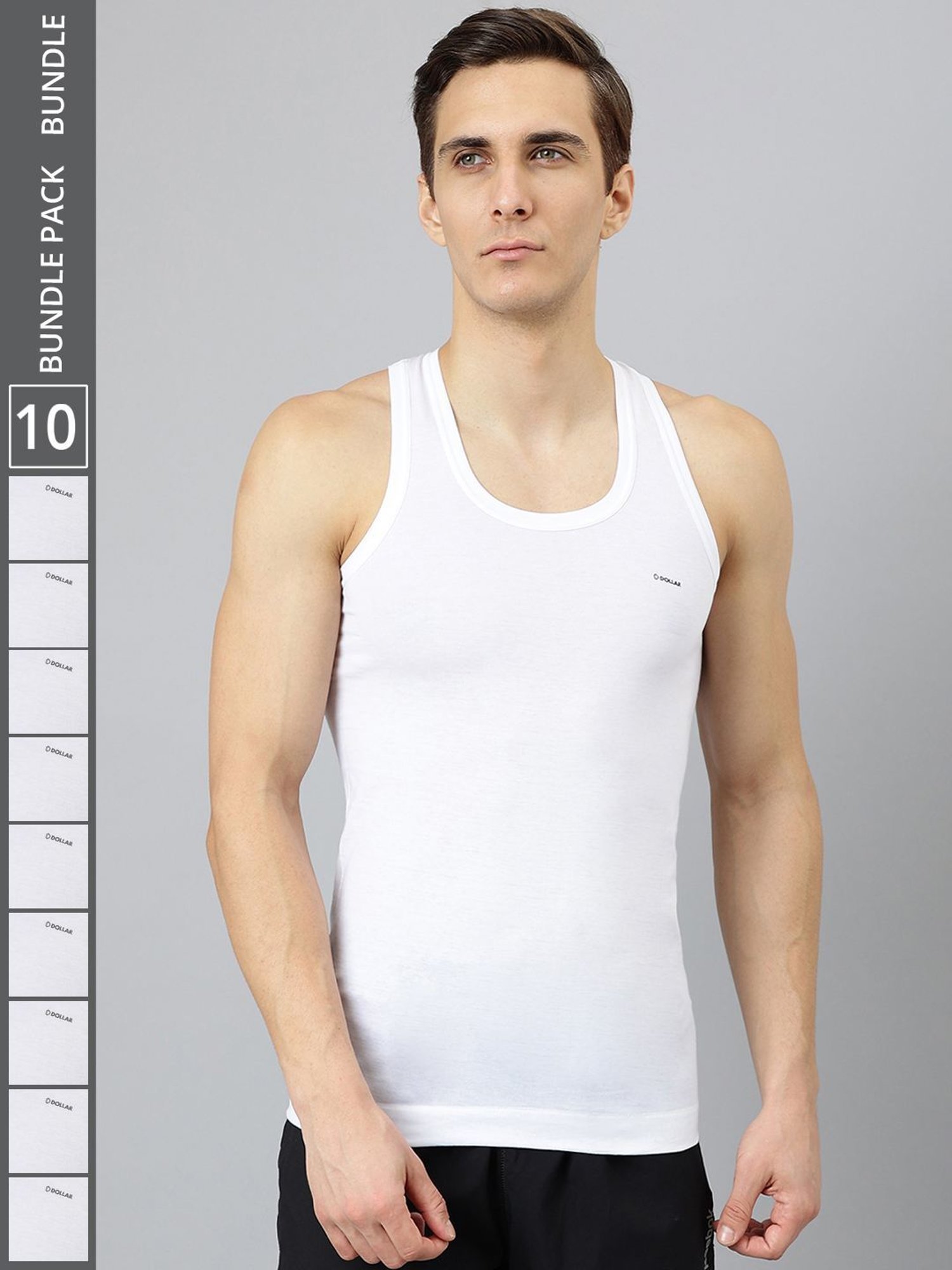 Dollar Bigboss White Cotton Regular Fit Vest - Pack Of 10