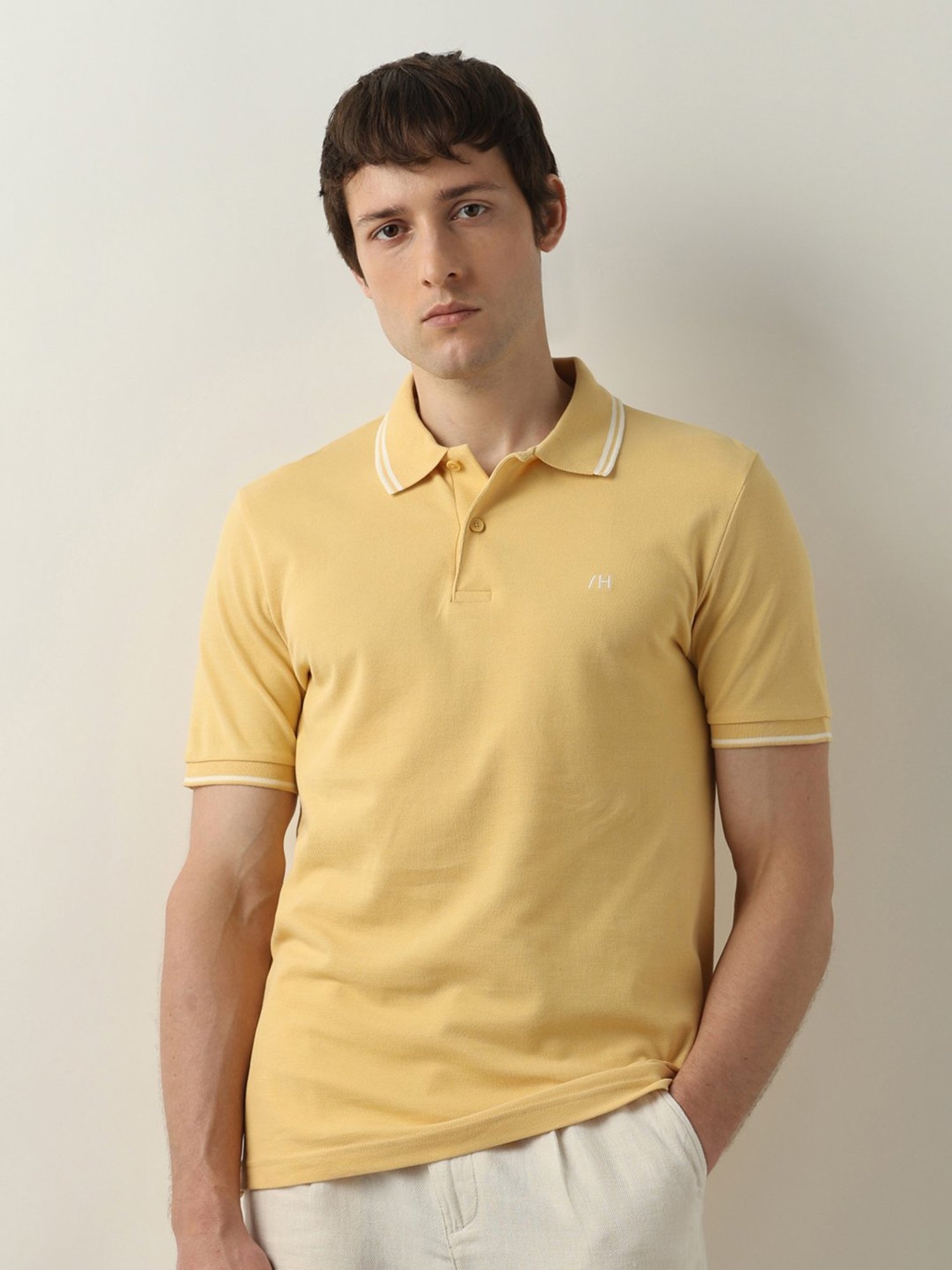 SELECTED HOMME Yellow Slim Fit Cotton Polo T-Shirt