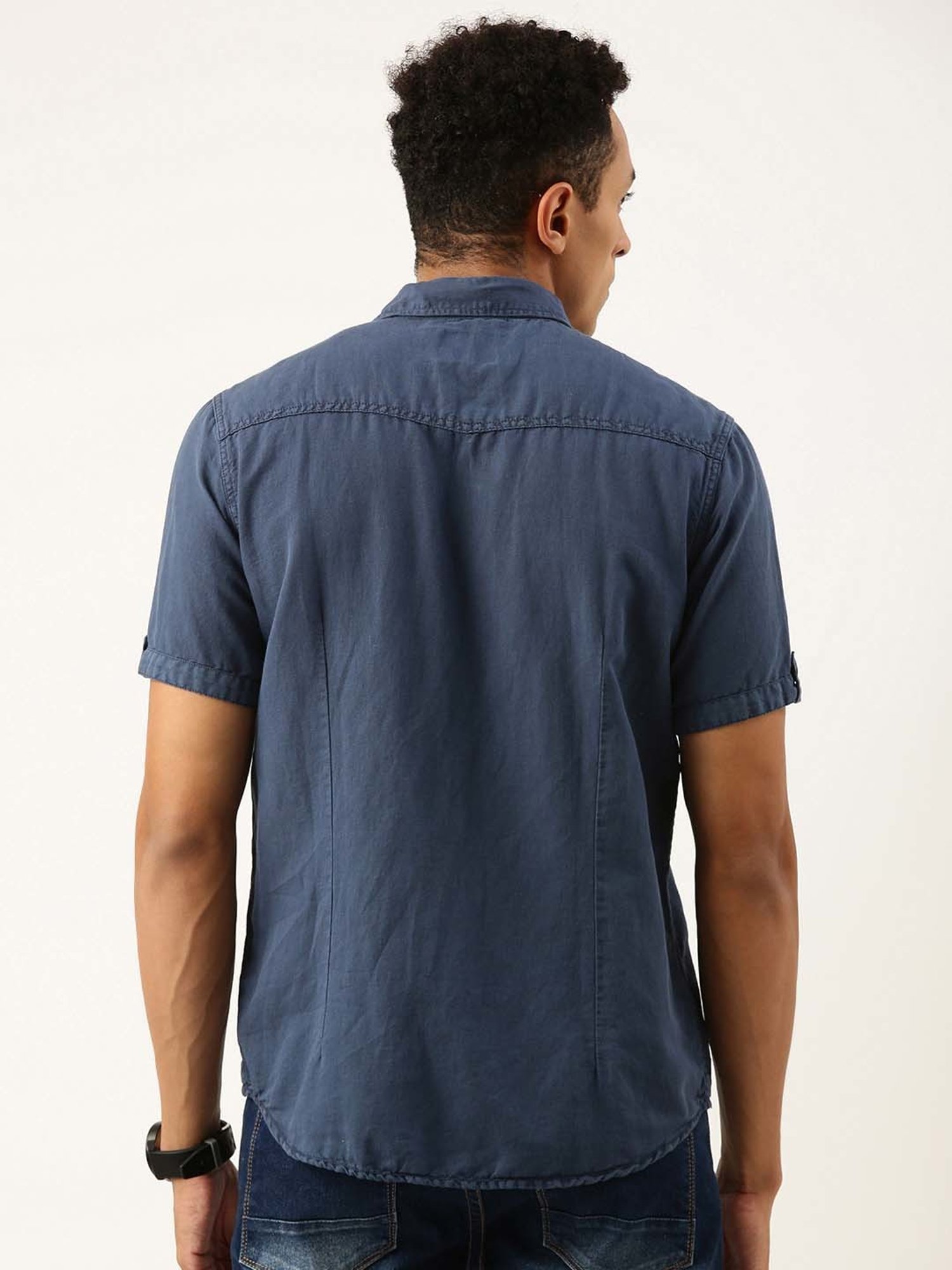 Bene Kleed Blue Regular Fit Cotton Linen Shirt