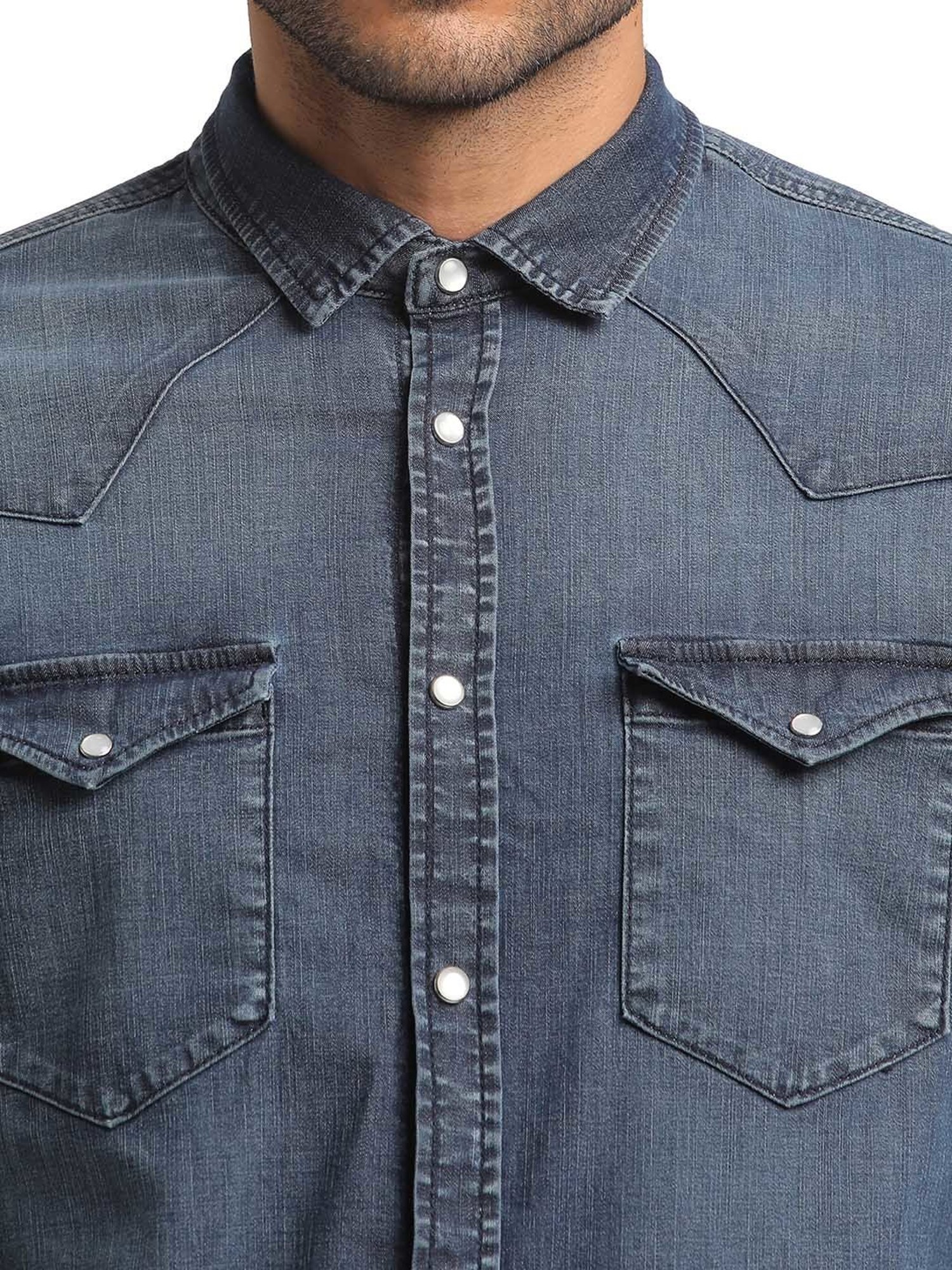 EVERBLUE Medium Blue Regular Fit Shirt