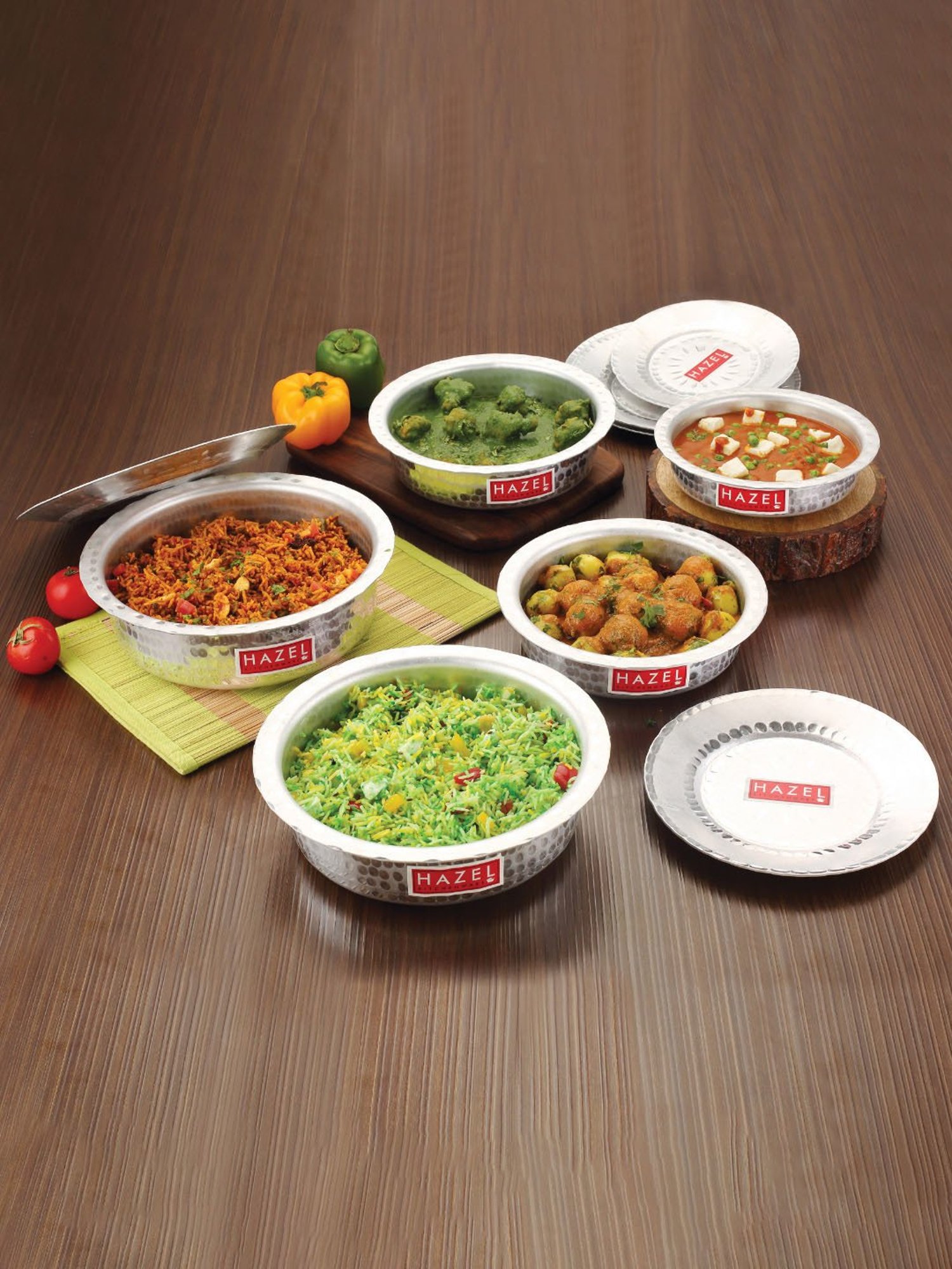 HAZEL Silver Aluminium Patila With Lid - Set of 5