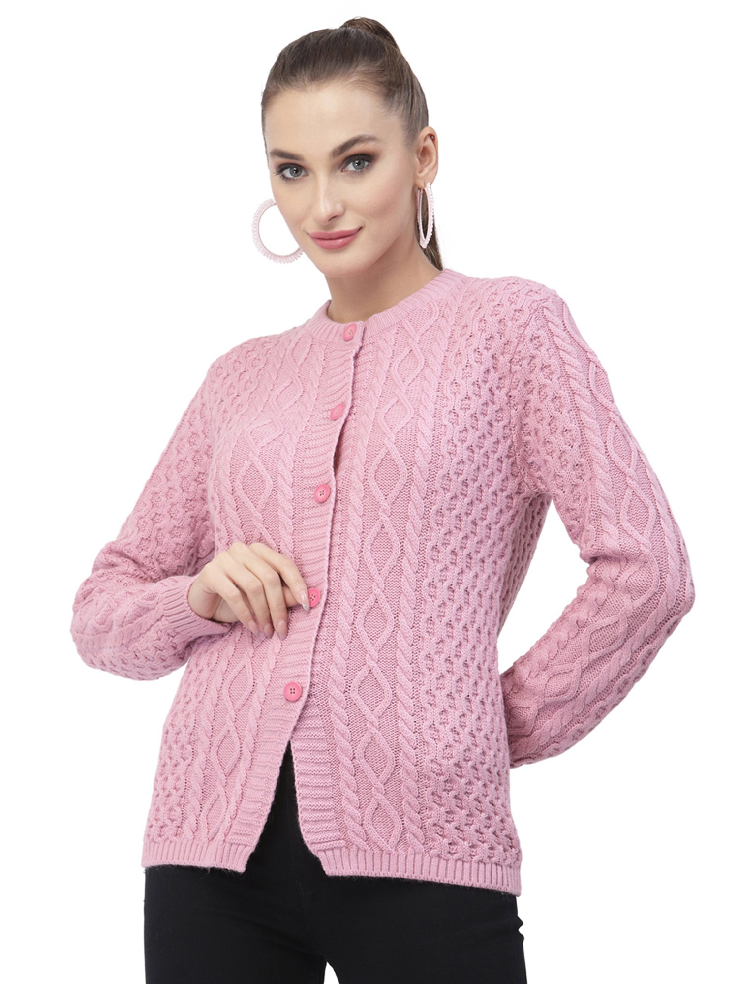 Kalt Pink Cable Design Sweater
