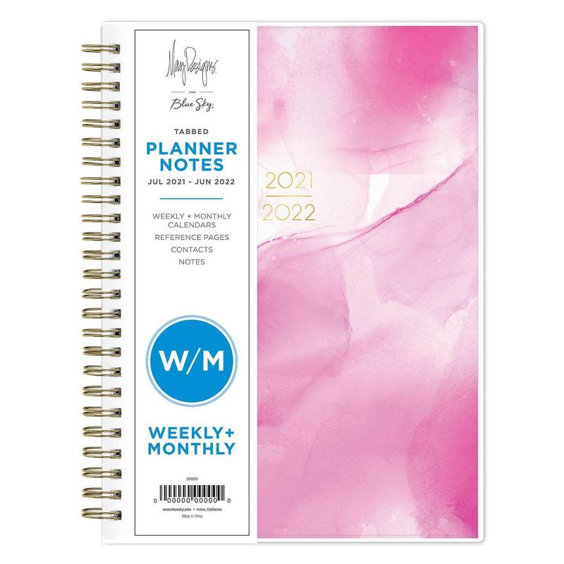 2021-22 Academic Planner Notes 5.875"x8.625" Flexible Plastic Cover Weekly/Monthly Wirebound Alcohol Ink Pink White - May Designs